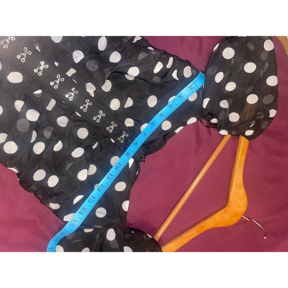 URBAN OUTFITTERS Puff Sleeve Polka Dot Mini Dress Small S Black White - Picture 10 of 11